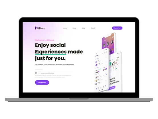 Landing page and waitlist for a social platform